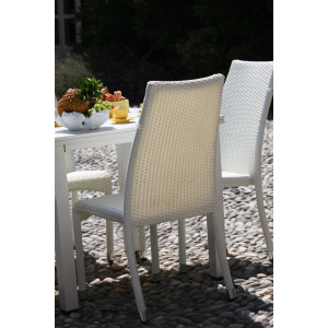 Set Tavolo polyrattan + 6 Sedie polyrattan adila bianco ghiaccio quadro cm 47x61h44/46/88