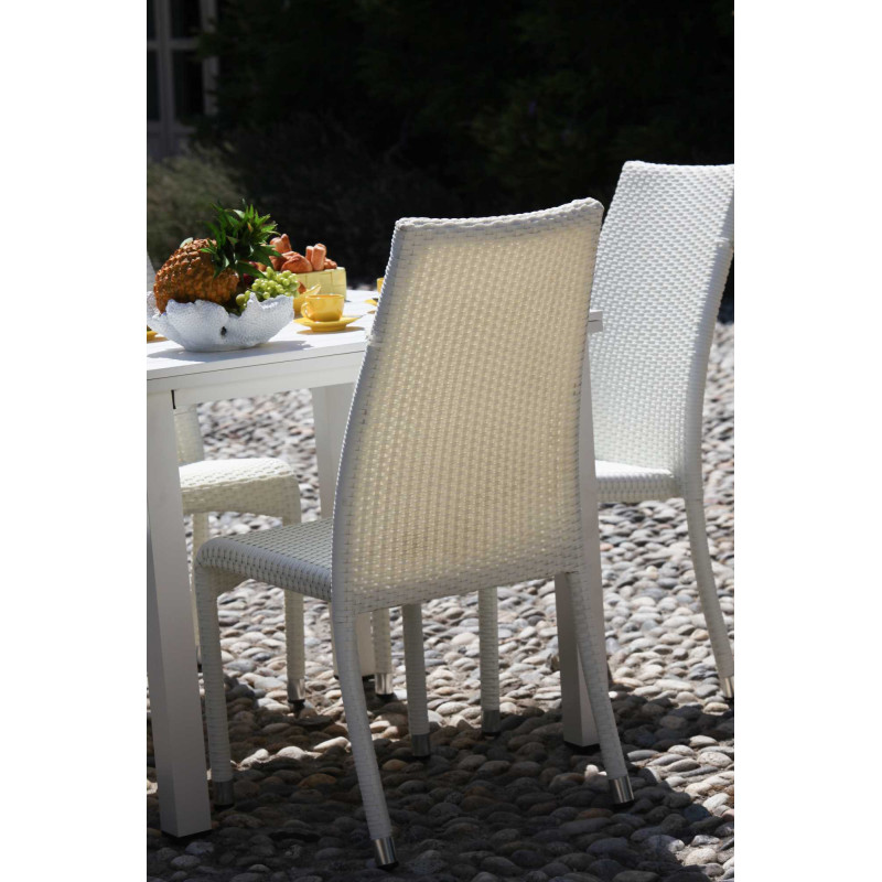 Set Tavolo polyrattan + 6 Sedie polyrattan adila bianco ghiaccio quadro cm 47x61h44/46/88