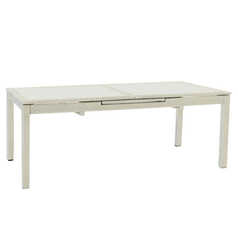 Set Tavolo polyrattan + 6 Poltrone adila polyrattan bianco ghiaccio quadro cm 60x61h44/46/65/88