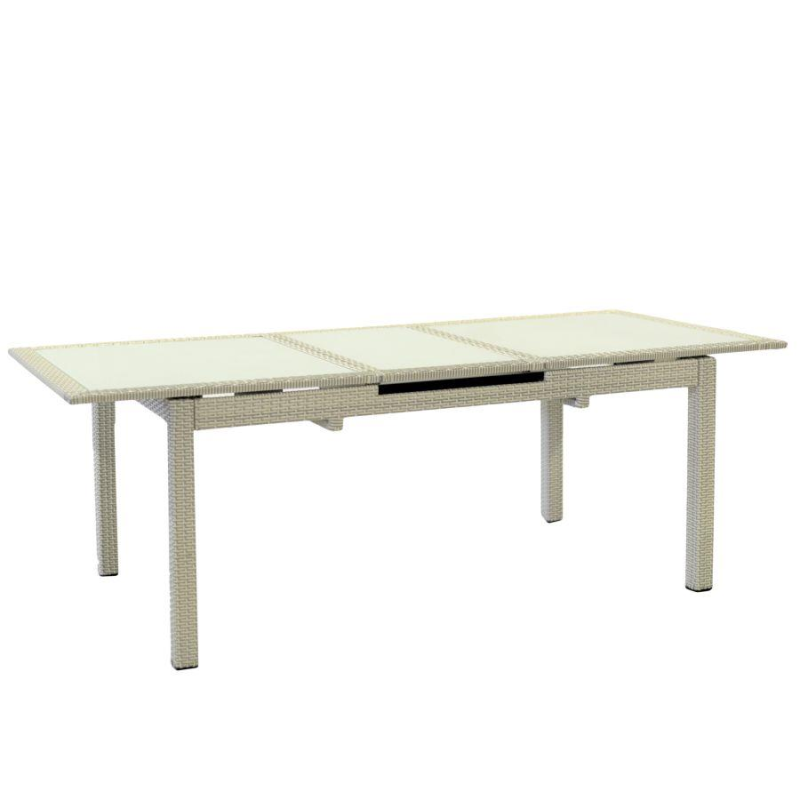 Set Tavolo polyrattan + 6 Poltrone adila polyrattan bianco ghiaccio quadro cm 60x61h44/46/65/88