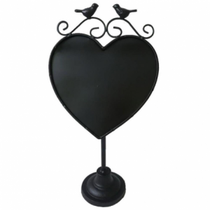 Lavagna metallo nero cuore con uccelli cm21,5x14,5h42