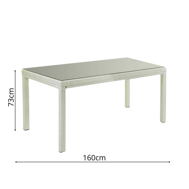 Set Tavolo polyrattan + 6 Sedie polyrattan adila bianco ghiaccio quadro cm 47x61h44/46/88