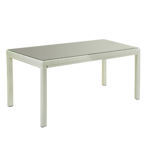 Set Tavolo polyrattan + 6 Poltrone adila polyrattan bianco ghiaccio quadro cm 60x61h44/46/65/88