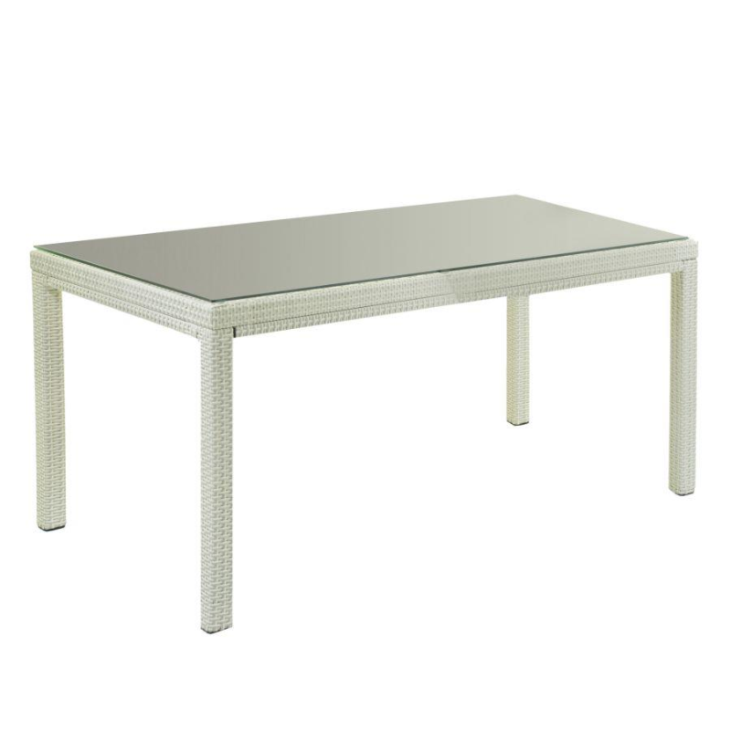 Set Tavolo polyrattan + 6 Poltrone adila polyrattan bianco ghiaccio quadro cm 60x61h44/46/65/88