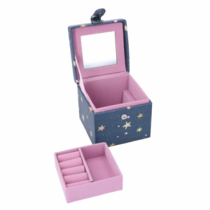 Zoom Portagioie ecopelle stelle blu quadro cm10x10,5h9,5