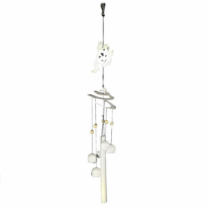 Campanello metallo con rana bianco cm10x10h61