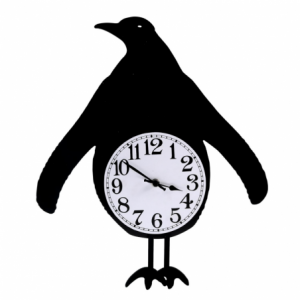 Orologio legno pinguino con pendolo nero cm38x37x6