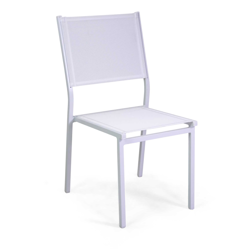 Set Tavolo alluminio + 4 Sedie alluminio sullivan bianco con textilene bianco cm 55x46h43/88