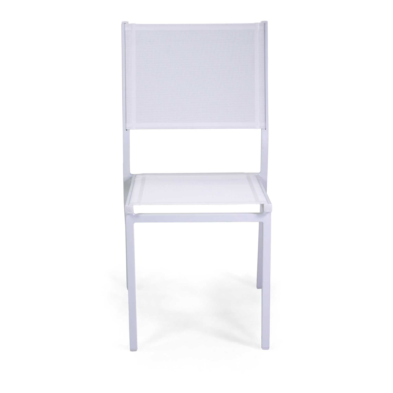 Set Tavolo alluminio + 4 Sedie alluminio sullivan bianco con textilene bianco cm 55x46h43/88
