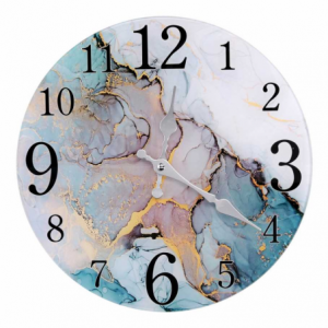 Orologio vetro effetto marmo azzurro tondo cmø30x4