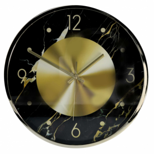 Orologio plastica effetto marmo oro e nero tondo cm ø30,5