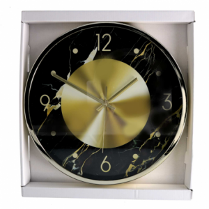 Zoom Orologio plastica effetto marmo oro e nero tondo cm ø30,5