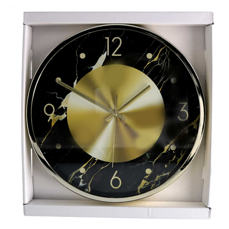 Orologio plastica effetto marmo oro e nero tondo cm ø30,5