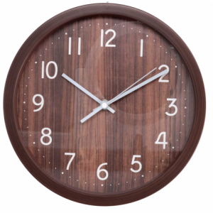 Orologio plastica effetto legno noce tondo cmø25,7h4,2