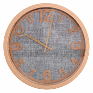 Orologio plastica effetto legno e tessuto grigio tondo cm ø31h4