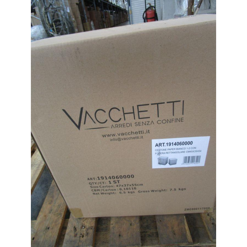 Cestone paper bianco 1-2 con fodera rettangolare cm45x35h54