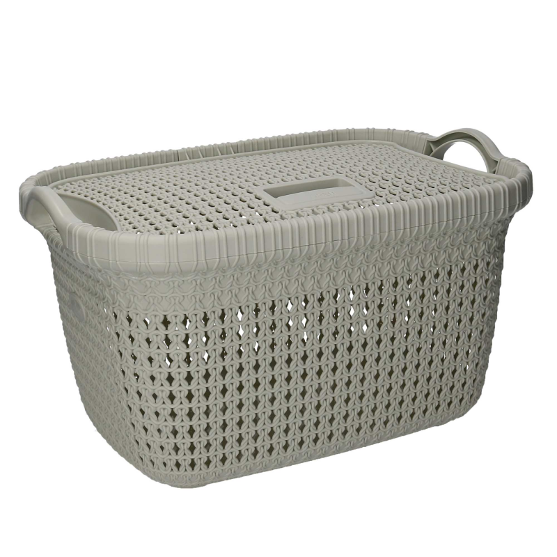 Cesta portabiancheria plastica con coperchio crema rettangolare cm43x31,5h25,3