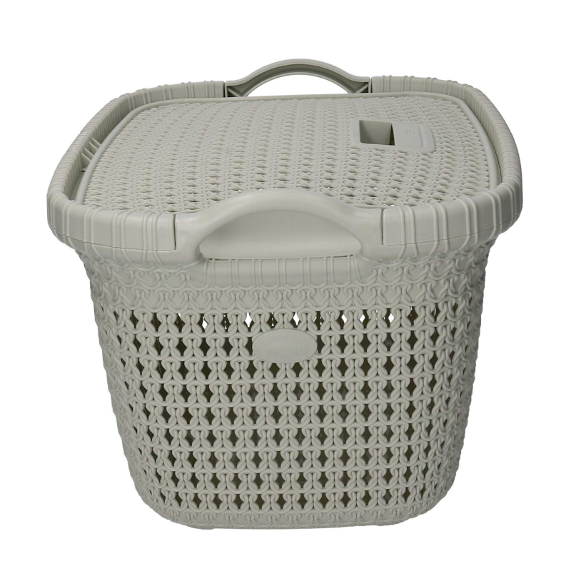 Cesto Portabiancheria In Plastica, Design A Maglia Aperta, 3 Pezzi, Colore Crema, Con Manici, 40 Litri, Salvaspazio Per Bagno E Camera Da Letto - 4