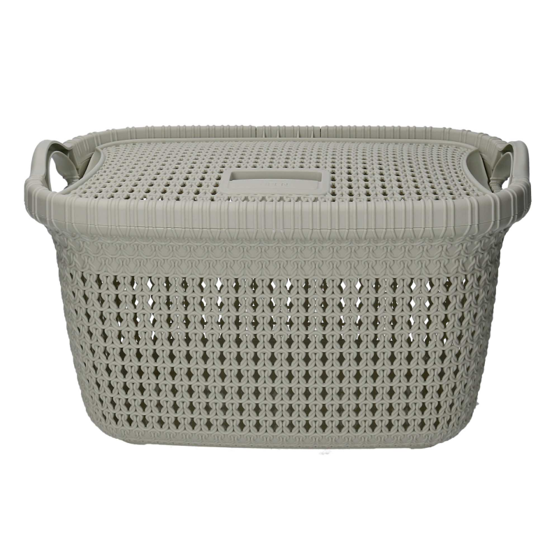Cesta portabiancheria plastica con coperchio crema rettangolare cm43x31,5h25,3