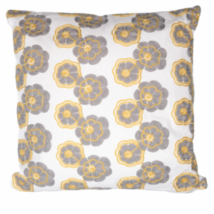 Cuscino tessuto fiori grigio giallo quadro cm45x45h10