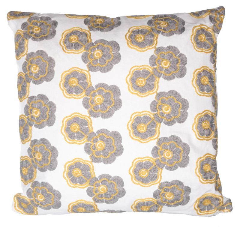 Cuscino tessuto fiori grigio giallo quadro cm45x45h10