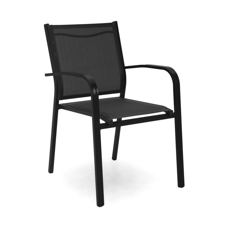 Set Tavolo alluminio + 4 Poltrone alluminio sullivan impilabile antracite cm 61x56h43/60/84