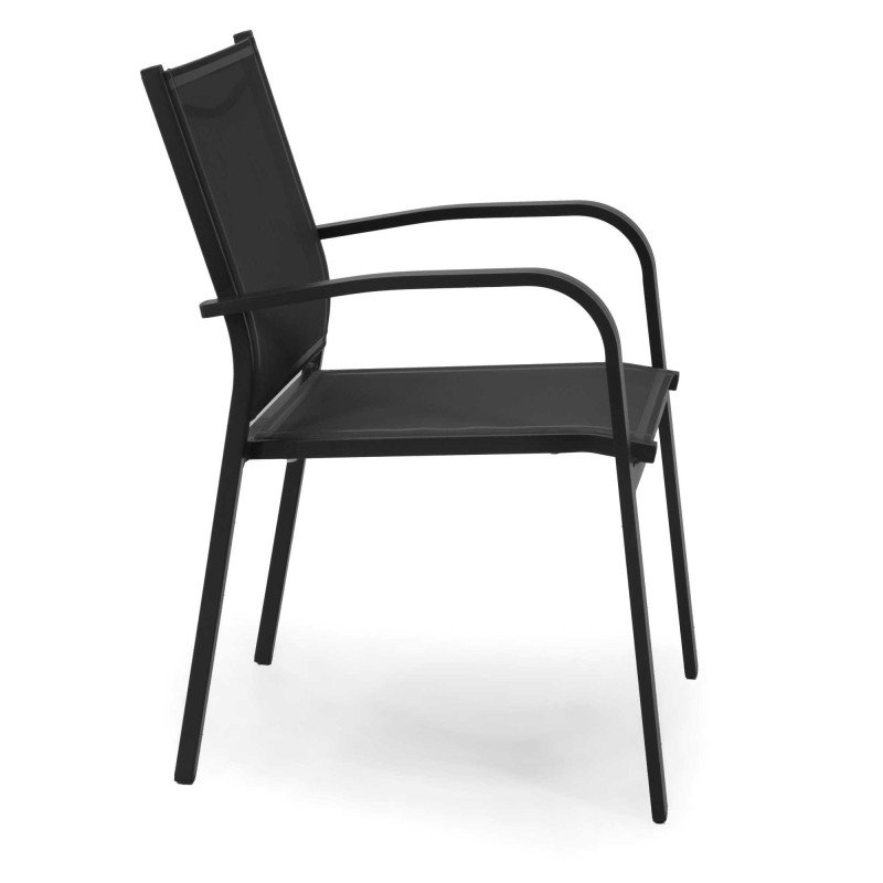 Set Tavolo alluminio + 4 Poltrone alluminio sullivan impilabile antracite cm 61x56h43/60/84