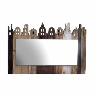 Specchio legno naturale casette cm78,5x51,5x2,5
