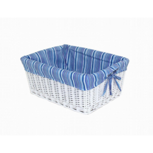 Cassetto vimini bianco fodera righe cm43x33h19