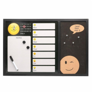 Lavagna magnetica emoji con orologio, sughero e pennarello cm60x40x1,5