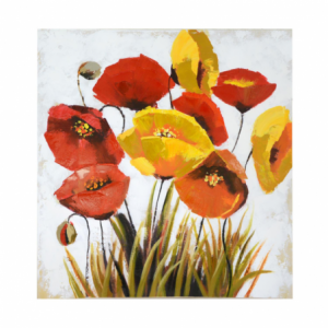 Quadro dipinto papaveri e fiori gialli cm80x80x4
