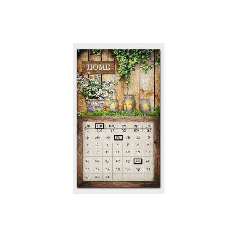 Quadro led con calendario marrone rettangolare cm30x50x1,8