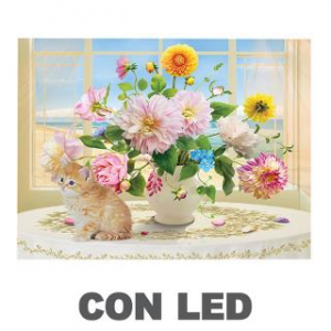 Quadro led vaso di fiori bianco rettangolare cm40x30x1,8