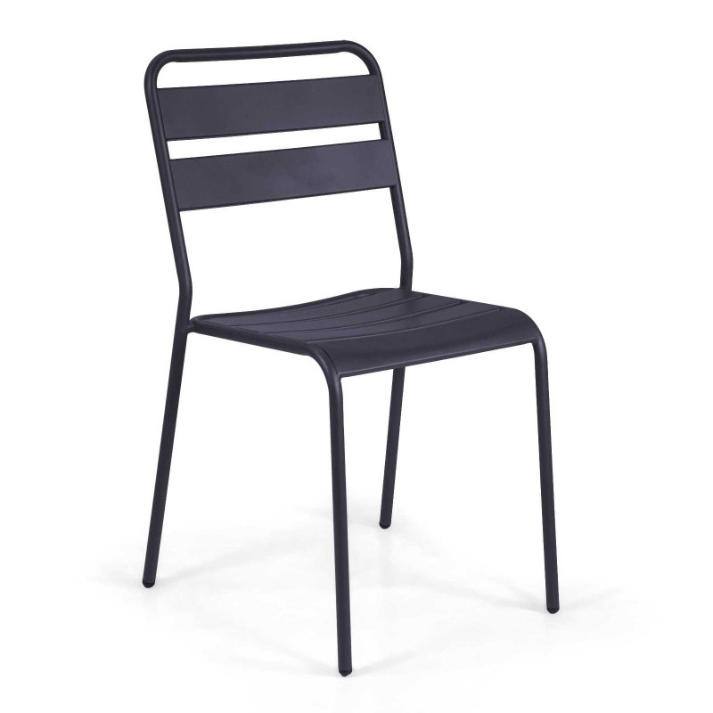 Set Tavolo metallo + 4 Sedie metallo doghe Rovigo Mini antracite cm 47x52h44/81