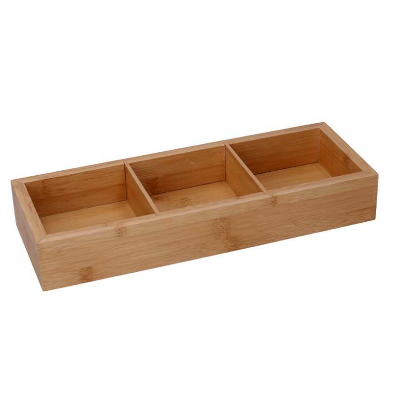 Cassetto bambù 3 scomparti naturale rettangolare cm30,5x11h4,8