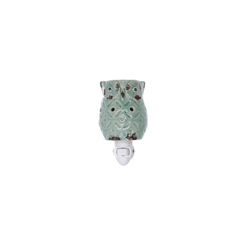 Bruciaessenze plug ceramica gufo verde cm7,7x10h13,4