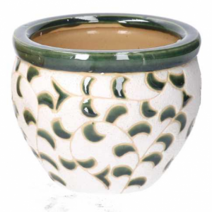Zoom Coprivaso ceramica 1-3 bianco verde c/foglie cmø30h21