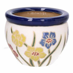 Coprivaso ceramica 1-3 bianco c/fiori cmø30h21