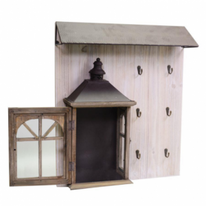 Zoom Appendino legno 6 posti con lanterna marrone cm55,5x65x15,5