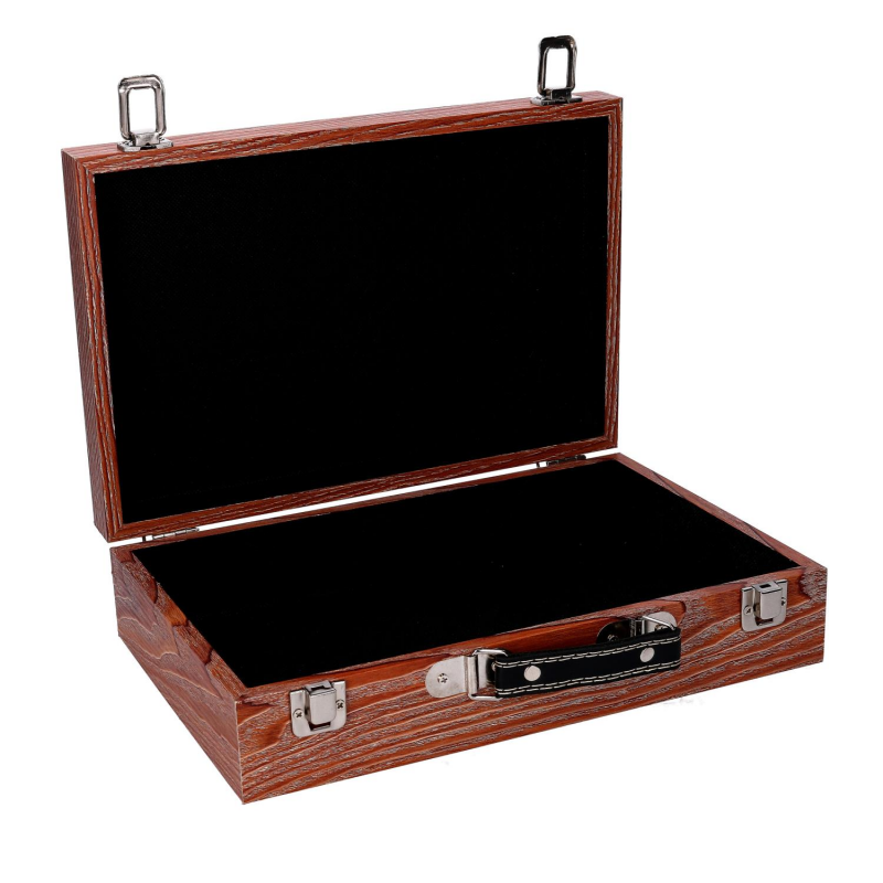 Scatola valigia legno 1-2 blu bordo marrone cm34x9,3h24
