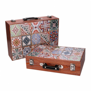 Scatola valigia legno 1-2 mosaico bordomarrone cm34x9,3h24