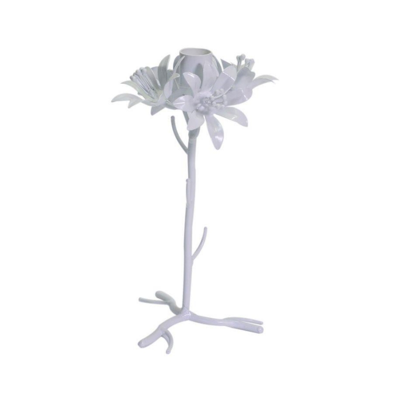 Portacandele metallo bianco fiore cmø12h22