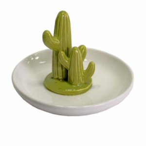 Svuotatasche ceramica bianco verde cactus tondo cmø14,5h9,4
