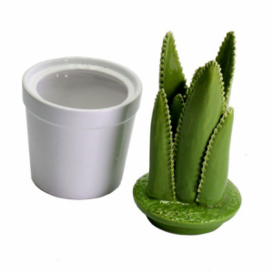 Zoom Vaso ceramica con cactus tondo cmø11,5h26,5