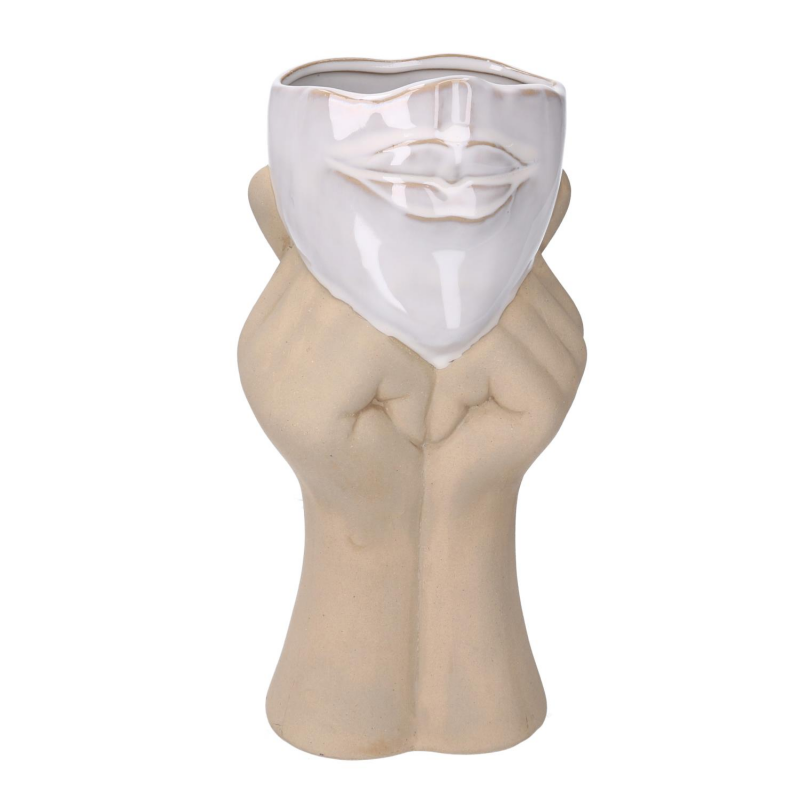 Vaso ceramica viso con mani cm11x9h25