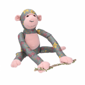 Pupazzo tessuto scimmia con fiori cm30x33h25