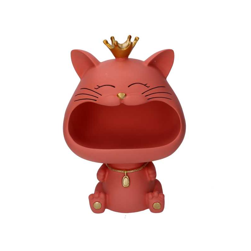 Gatto resina svuotatasche rosa cm12x18h25