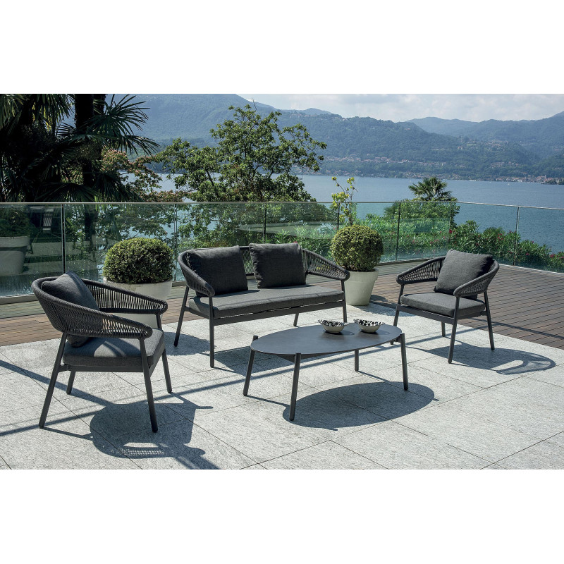 Salotto Cap Ferrat alluminio antracite schienale corda Moia