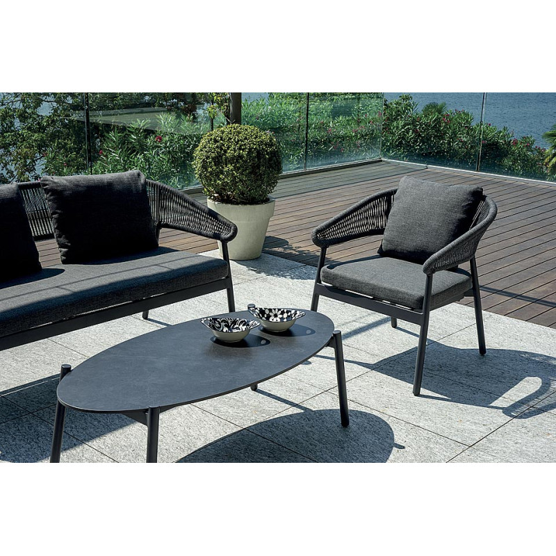 Salotto Cap Ferrat alluminio antracite schienale corda Moia