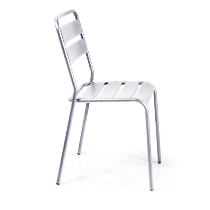 Set Tavolo metallo + 4 Sedie metallo doghe Rovigo Mini bianco cm 47x52h44/81